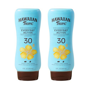 Hawaiian Tropic Everyday Active Lotion Sunscreen SPF 30, 8Fl Oz Twin Pack, Hawaiian Tropic Sunscreen SPF 30, Sunblock, Oxybenzone Free Sunscreen, Bro