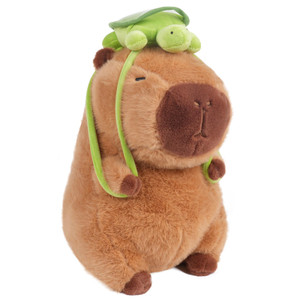 EASYLR 12inch Cute Capybara Plush with Turtle Backpack, Soft Capybara Plushie Toy Doll Pillow Birthday for Kids (with Bag)