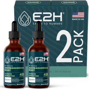 E2H Ashwagandha Liquid Drops - All-Natural Ashwagandha Supplement for Stress Relief and Mood Enhancer- Organic Ashwagandha Root Extract Effective Cor