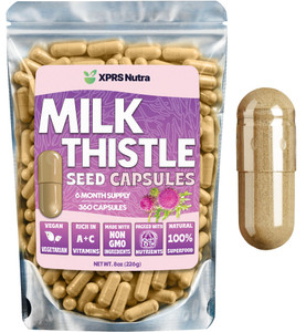 XPRS Nutra Milk Thistle Seed Capsules - 360 Count (6 Month Supply) Premium Milk Thistle Supplement Rich in Silymarin to Support The Liver and Digesti