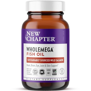 New Chapter Wholemega Fish Oil Supplement - 2000mg per Serving, Clinically Proven Wild Alaskan Salmon Oil with Omega-3 + Vitamin D3 + Astaxanthin, 12
