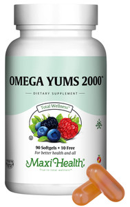 Maxi Health Fish Oil 2000mg - Omega 3 Supplement for Adults and Kids - Fruity Burst - Omega-3 Fish Oil Source of EPA/DHA Fatty Acids - Heart, Brain,