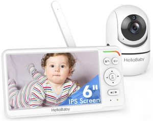 HelloBaby Baby Monitor 6" World First IPS Screen 30H Battery, Secure No WiFi, Pan Tilt Video Camera with Night Vision, VOX, 2-Way Talk, 1000ft, Porta
