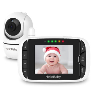 HelloBaby Video Baby Monitor with Remote Camera Pan-Tilt-Zoom, 3.2'' Color LCD Screen, Infrared Night Vision, Temperature Display, Lullaby, Two Way A