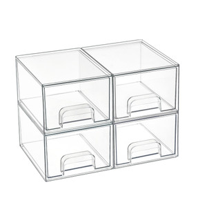 Vtopmart 4 Pack Small Clear Stackable Storage Drawers,Acrylic Bathroom Makeup Organizer,Plastic Storage Bins For Vanity, Undersink, Kitchen Cabinets,
