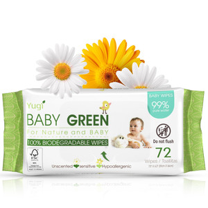 Yugi Green Baby Wipes for Babies Unscented, Compostable, Biodegradable, Plant-Based, Fragrance-Free, for Sensitive Skin, 12 Packs,72 Count,864 wipes