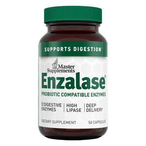 Master Supplements Enzalase - 50 Capsules - Probiotic Compatible Enzymes - Provides Digestive Boost + Gas & Bloating Relief - Gluten Free - 50 Servin