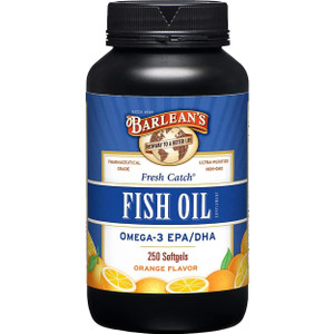 Barlean's Omega 3 Fish Oil Supplements, 600mg Fish Oil Pills with EPA & DHA, Softgels for Joint, Brain, & Heart Health, Orange Flavored, 250 Count