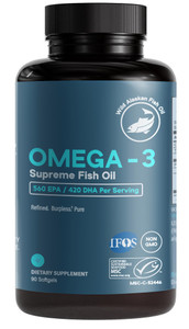 Omega-3 Supreme 1400 mg Wild Alaskan Fish Oil | IFOS Certified EPA DHA, Sustainable, Burpless, Veg Enteric Coated for Absorption (3 Mo Supply,180 Sof