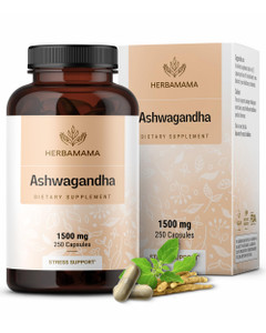 HERBAMAMA Ashwagandha Capsules - 1500mg Pure Ashwagandha Root for Relaxation & Mood Support - Vegan, Non-GMO Focus & Calming Supplement for Adults, 2