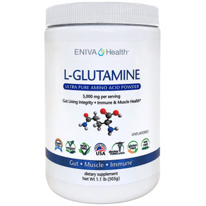 Eniva Health L-Glutamine Pure Powder, Unflavored (101 Servings) | Vegan, Gluten-Free, Sugar-Free, Non-GMO | Doctor-Formulated, USA Made | Gut Health,