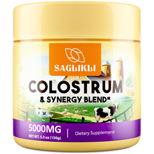 Colostrum Powder Supplement 5,000 mg, Grass-Fed Bovine Colostrum with Prebiotics, Probiotics, Lactoferrin & PRP, 30 Servings