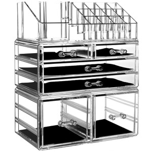 Cq acrylic 3 Pack Clear Make up Organizer Countertop,Stackable 7 Drawers Makeup Storage,Cute Vanity Organizers for dresser Hair Clip,Jewelry,Beauty P