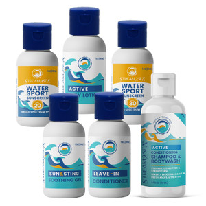 STREAM 2 SEA 6 Pack Natural Travel Sized Toiletries, 1oz Paraben Free Sample Size Shampoo, Conditioner, Lotion, Mineral Sunscreen SPF 20 and SPF 30 a