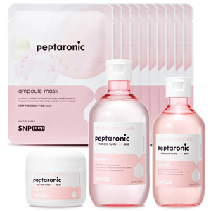Snp 6 Peptides + 5 Hyaluronic Acid Skincare Set | 4-in-1 Kit of Toner, Serum, Cream & Sheet Masks | Moisturizing, Firming & Hydrating | Korean Skinca
