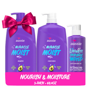 Aussie Miracle Moist Shampoo and Conditioner with 3 Minute Miracle Deep Conditioner, Avocado & Jojoba Oil, Paraben-Free, Moisturizes & Detangles, All