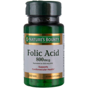 Nature's Bounty Folic Acid 800 mcg Tablets Maximum Strength 250 Count (Pack of 6)