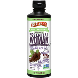 Barlean's Essential Woman Chocolate Mint Liquid Supplement from Flaxseed, Evening Primrose Oil & Soy Isoflavones, Omega 3 6 9 and GLA, Hormonal Balan