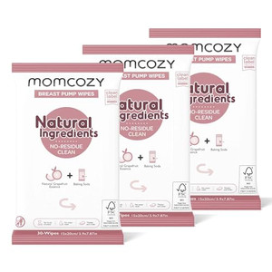 Momcozy Natural Breast Pump Wipes for Pump Parts Cleaning On-the-go, 30 Count (Pack of 3), Flash Clean & Resealable Pump Wipes