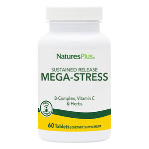 NaturesPlus Mega-Stress Complex - 60 Sustained Release Tablets - B Complex, Vitamin C Supplement with Chamomile & Herbs for Natural Calm - Gluten Fre