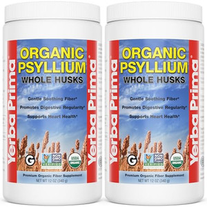 Yerba Prima Organic Psyllium Whole Husks, 12 Ounce (Pack of 2) - Natural Fiber Supplement, Gut Health, Regularity Support, Non GMO, Gluten Free, Keto