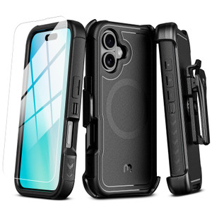 M MYBAT PRO Maverick Series for iPhone 16 6.1 Case with Belt Clip Holster,[Compatible with Magsafe] w/Screen Protector,Anti-Drop,Shockproof,with 360°
