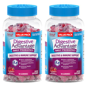 Digestive Advantage Daily Probiotic Gummies for Digestive & Gut Health for Men and Women, Superfruit Flavor, Red, 180 Count, Pack of 2