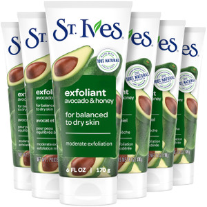 St. Ives Soft Skin Face Scrub, Avocado & Honey Moderate Exfoliator For Soft, Smooth Skin, Oil-free Facial Scrub Made with 100% Natural Exfoliants, 6