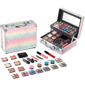 Hot Sugar Makeup Kit for Women Full Kit Teen Girls Starter Cosmetic Gift Set with Beautiful Rainbow Train Case Includes Pigmented Eyeshadow Palette B