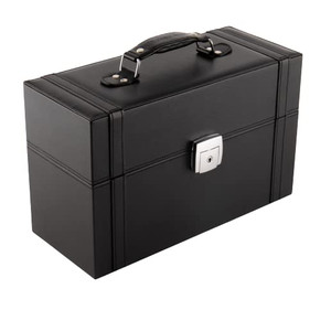 JackCubeDesign Nail Polish Organizer Makeup Train case 48 Compartments Removable Tray (Black Leather) - MK406A