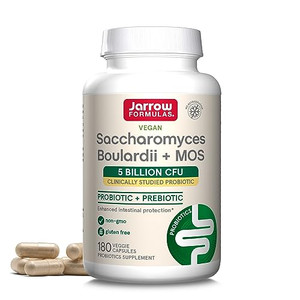 Jarrow Formulas Saccharomyces Boulardii + MOS Probiotics for Digestive Health and Intestinal Tract Support - 5 Billion CFU Per Serving - 180 Delayed