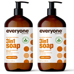 Everyone 3-in-1 Soap, Body Wash, Bubble Bath, Shampoo, 32 Ounce (Pack of 2), Cedar and Citrus, made with Essential Oils for Men and Women