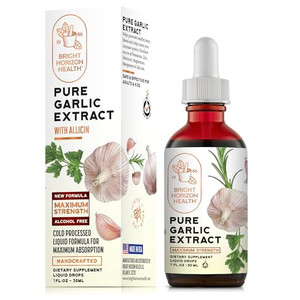 BRIGHT HORIZON HEALTH Pure Garlic Extract  Allicin Supplement  Immune Support. Alcohol-Free Formula, Vegan, Raw, Superfood  Liquid Garlic Oil Drop