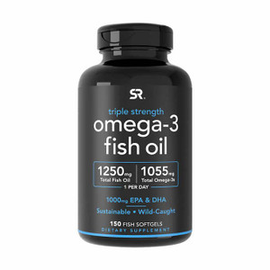 Sports Research Triple Strength Omega 3 Fish Oil - Burpless Fish Oil Supplement w/EPA & DHA Fatty Acids from Wild Caught Fish - Heart, Brain & Immune