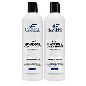 FRAGFRE 2 in 1 Shampoo and Conditioner 12 oz (2-Pack Gift Set) - Fragrance Free Conditioning Shampoo for Short to Medium Hairs - Color Safe - Sulfate