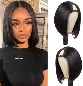 PANEWAY U Part Wig Human Hair Wigs For Black Women 10 inch Short Bob Straight Wig Brazilian Remy Human Hair Bob Wigs Clip in Half Wig U Part Hair Ext