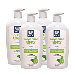 Kiss My Face Moisture Shave Cream, Cool Mint Shaving Cream For Men And Women, 11 Oz Pump Bottle, Cool Mint, 4 Pack
