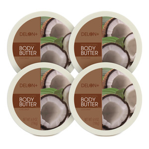 DELON Intense Moisturizing Body Butter, Coconut with Coconut Oil, 6.9 oz (Pack of 4)