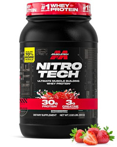 Muscletech Whey Protein Powder (Strawberry, 2.2 Pound) - Nitro-Tech Ultimate Muscle Building Formula with Whey Protein Isolate - 30g of Protein, 3g o