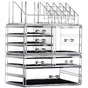 Clear Acrylic Makeup Organizer for Vanity,Countertop,Stackable 7 Drawers Bathroom Skincare Organizer with Brush Holder,Large Skin Care Organizer for