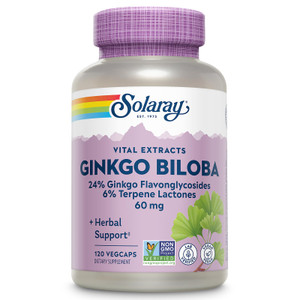 SOLARAY Ginkgo Biloba Extract, Vital Extracts - Brain Supplement - Ginkgo Biloba Capsules for Brain Health and Female Libido Support - Non GMO, Vegan