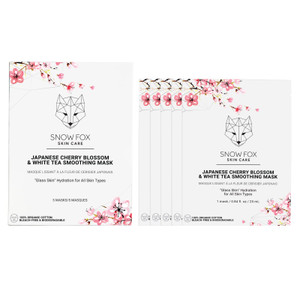 Snow Fox Japanese Cherry Blossom & White Tea Smoothing Sheet Mask  Hydrating Face Mask for Glass Skin Glow & Bridal Makeup Prep  Moisturizing Facia