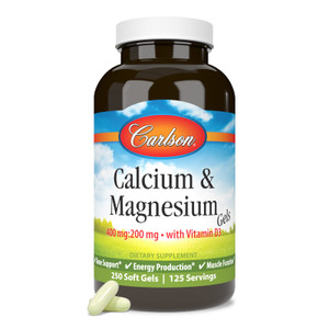Carlson - Calcium & Magnesium Gels, 2:1 Calcium to Magnesium Ratio, 200 mg Calcium Supplement, 100 mg Magnesium Supplement, Bone Support, Energy Prod