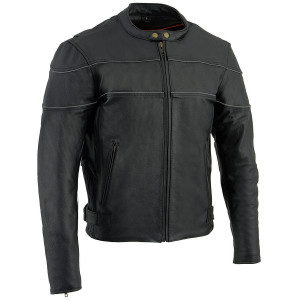 Milwaukee Leather SH1785 Men's Black Leather Scooter Style Motorcycle Jacket w/Side Stretch and Reflective Piping - 4X-Large