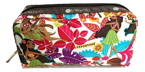 LeSportsac Sweet Wahine HAWAII EXCLUSIVE Rectangular Cosmetic Bag/Pouch Style 6511/Color K168, Hula Girls, Vibrant Tropical Paradise, Hawaiian Golden