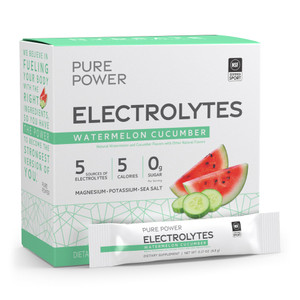 Dr. Mercola Pure Power Electrolytes - Supports Hydration & Muscle Function - Magnesium & Potassium Blend - 0 g Sugar per Serving - Watermelon Cucumbe
