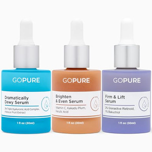 goPure Power Serum Trio Set - Radiant Vitamin C Serum, Hydrating Hyaluronic Acid, Bakuchiol and Retinol for Visibly Brighter, Moisturized, and Firmer