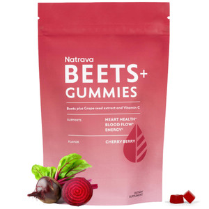 Natrava Beets+ Gummies - Premium Beet Root Powder, Grape Seed Extract and Vitamin C - Supports Healthy Blood Pressure and Heart Health - Low Sugar Ni