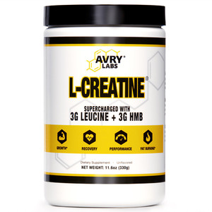 Avry Labs L-CREATINE Supplement: Creatine Monohydrate w/Leucine Amino Acid and HMB  Supports Muscle Mass, Strength, Recovery & Performance + Reduce