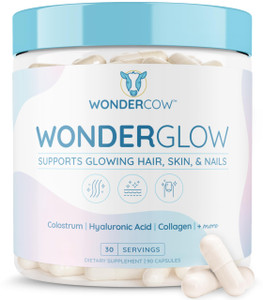 WONDERCOW Hair Skin and Nails Vitamins w/Bovine Colostrum, Collagen, Hyaluronic Acid, Biotin, Zinc, & Lactoferrin?Supports Faster Hair Growth, Strong